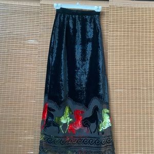 Vintage Western XS Black Rayon Velvet Skirt w/Multicolored Velvet Horses
